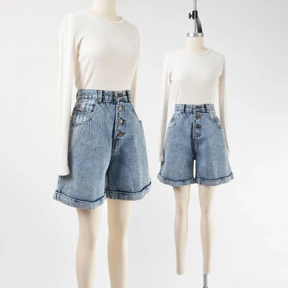 Vintage 80s 90s Acid Wash Jean Shorts High Waisted Denim Bermuda Shorts 29 waist